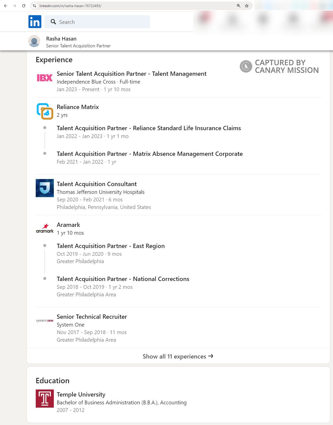 Rasha Barqawi - Senior Talent Acquisition Partner, Independence Blue Cross 2