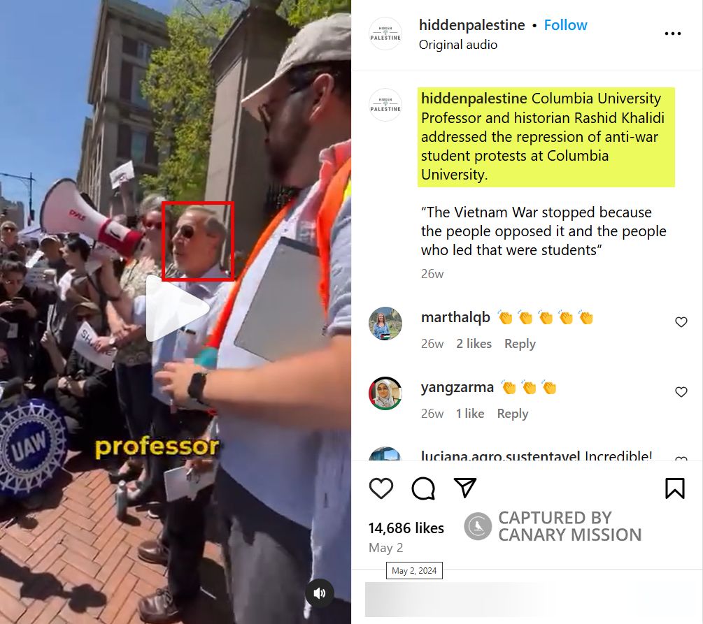 Rashid Khalidi, Columbia University, participated in the pro-Hamas encampment