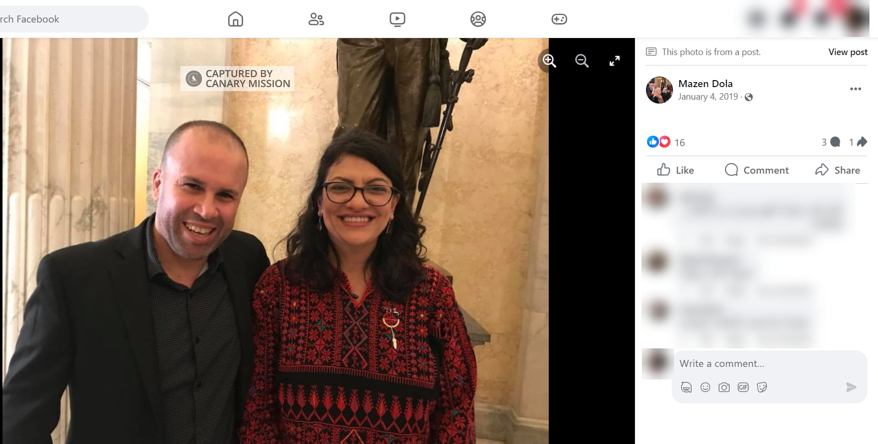 Mazen Dola and Rashida Tlaib inside U.S. Capitol Building