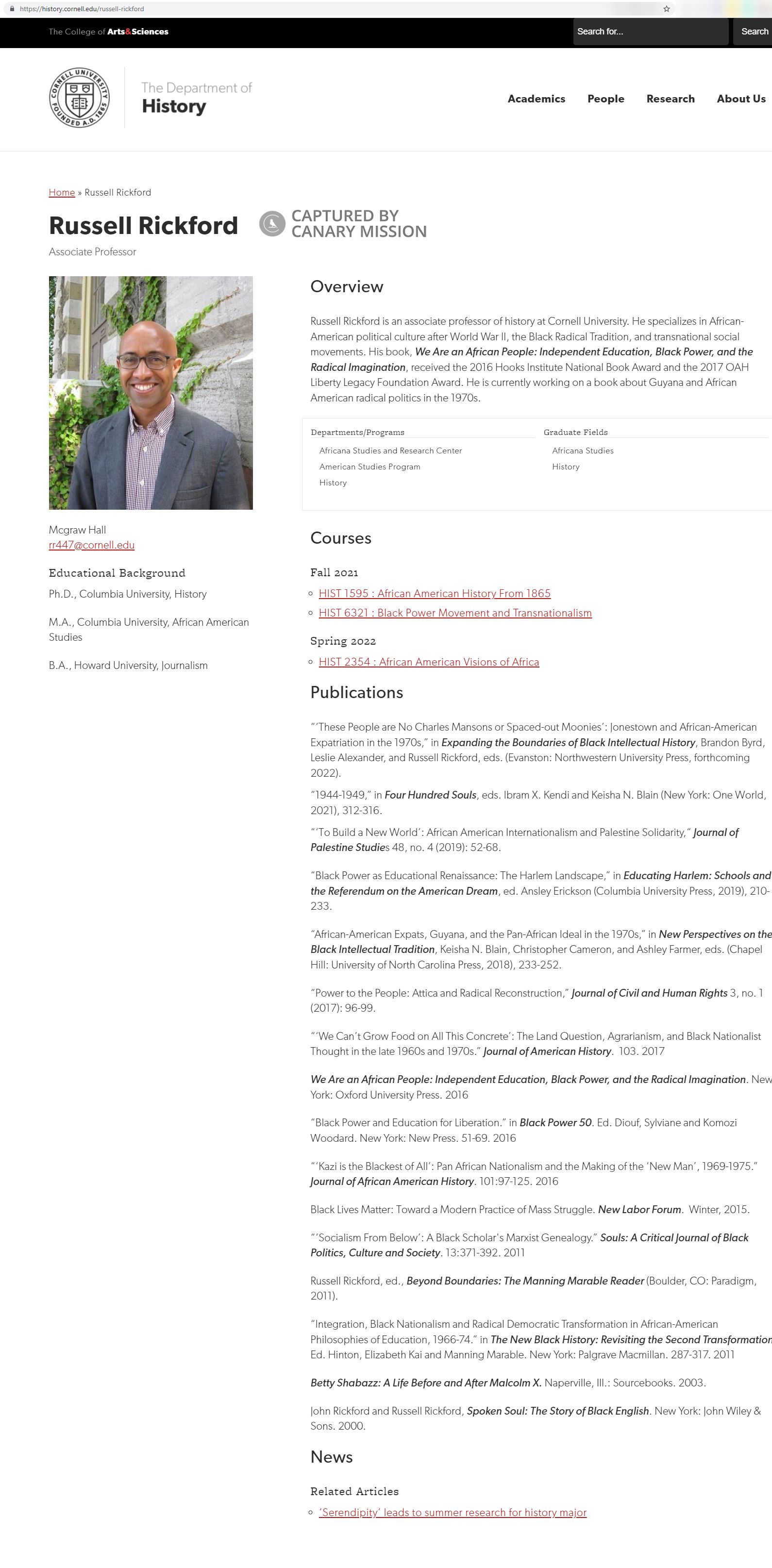 Russell Rickford, history.cornell.edu - Nov 22, 2021
