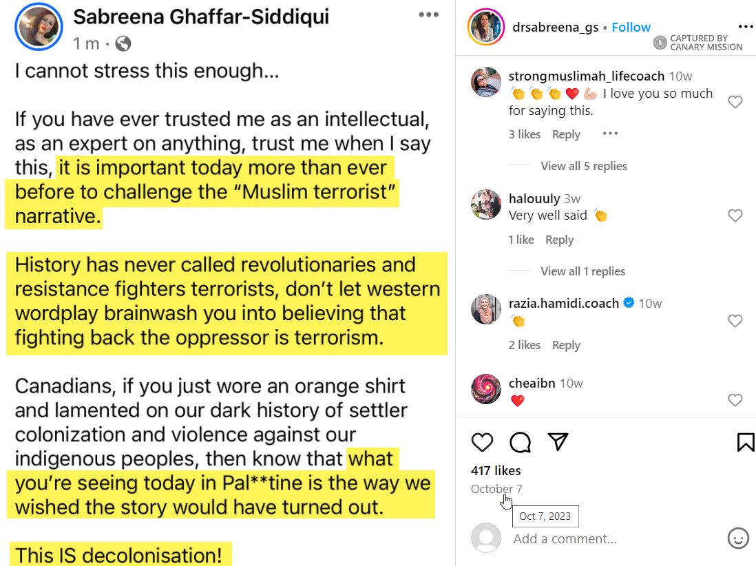 Sabreena Ghaffar-Siddiqui, Instagram - Oct 7, 2023