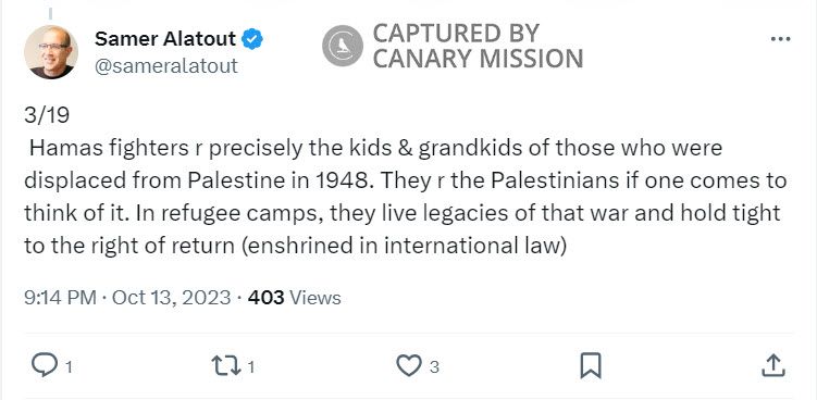 Samer Alatout, Twitter - Oct 13, 2023