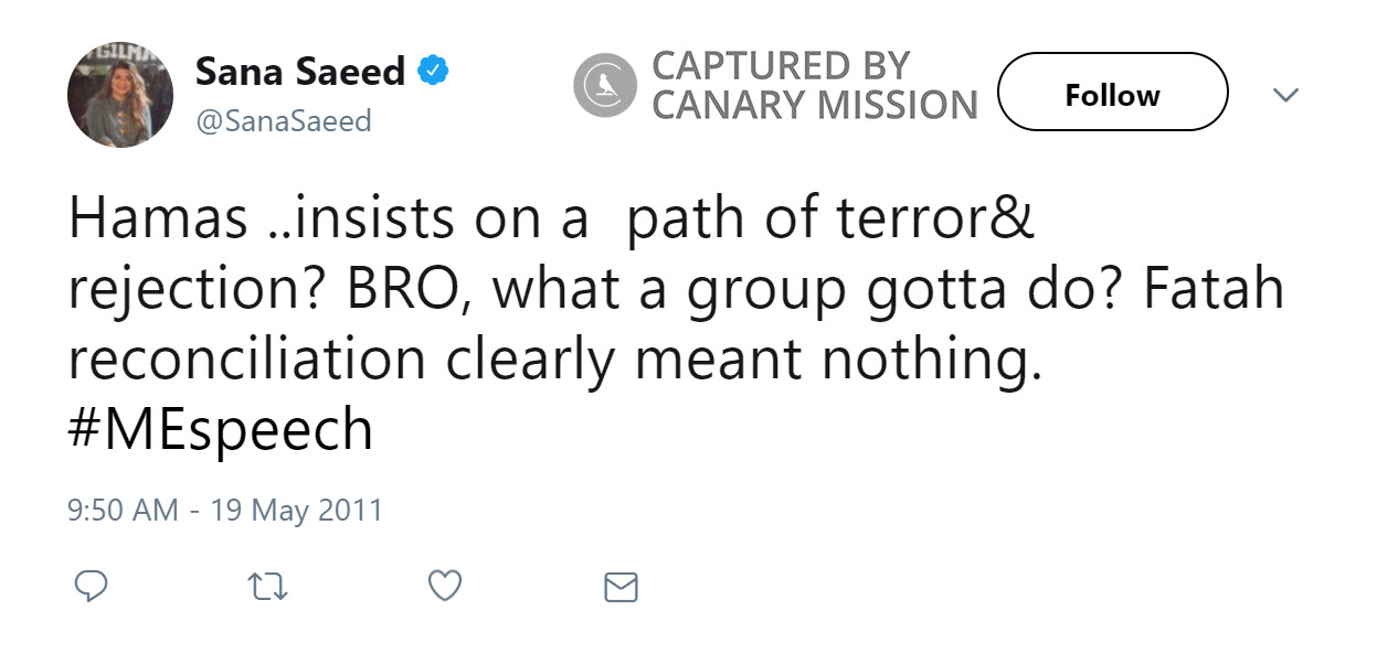 Sana Saeed, Twitter - May 19, 2011