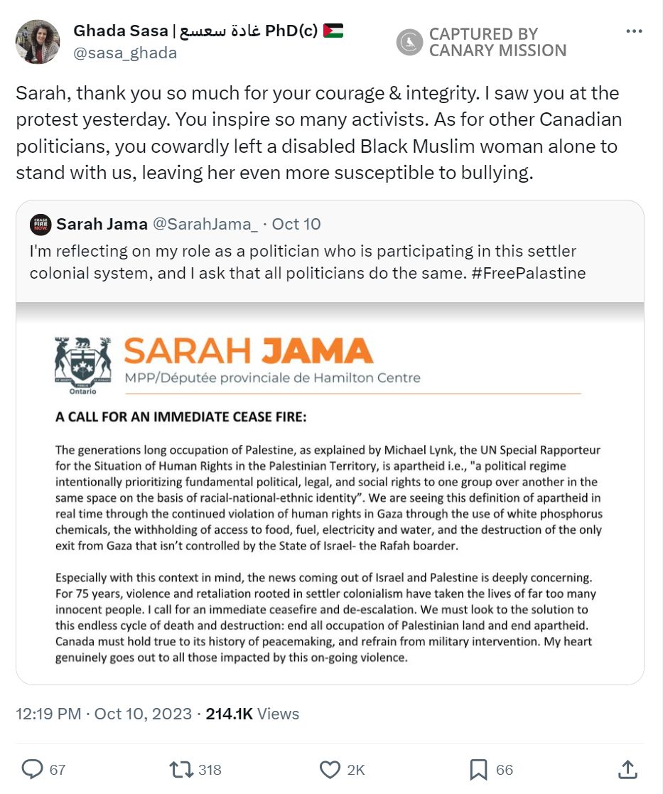 Sarah Jama, Twitter - Oct 10, 2023