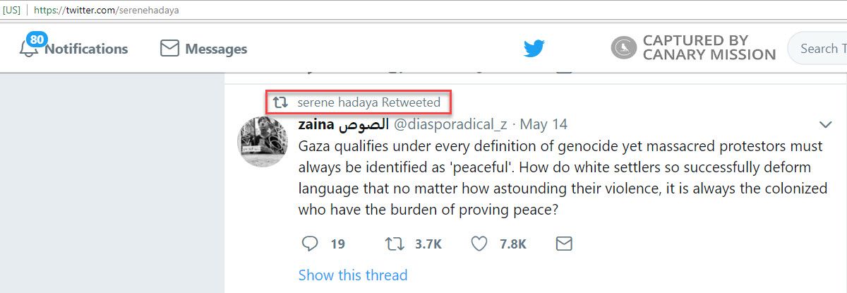 Serene Hadaya, Twitter - May 14, 2018