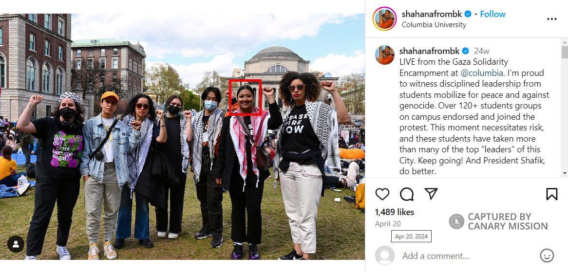 Shahana Hanif, Columbia University,  arrested at an anti-Israel protest