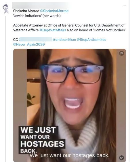 Shekeba Morrad, U.S. Department of Veterans Affairs, Mocking Israeli Hostages in Hamas Custody