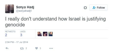 Sonya Hadjerioua, Twitter - 17 Jul 2014