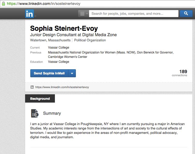 Sophia Steinert-Evoy, Linkedin - 23 Feb 2016