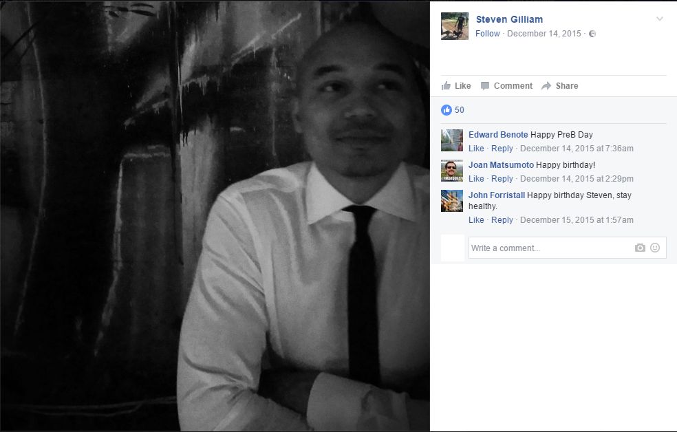 Steven Gilliam, Facebook - 14 Dec 2015