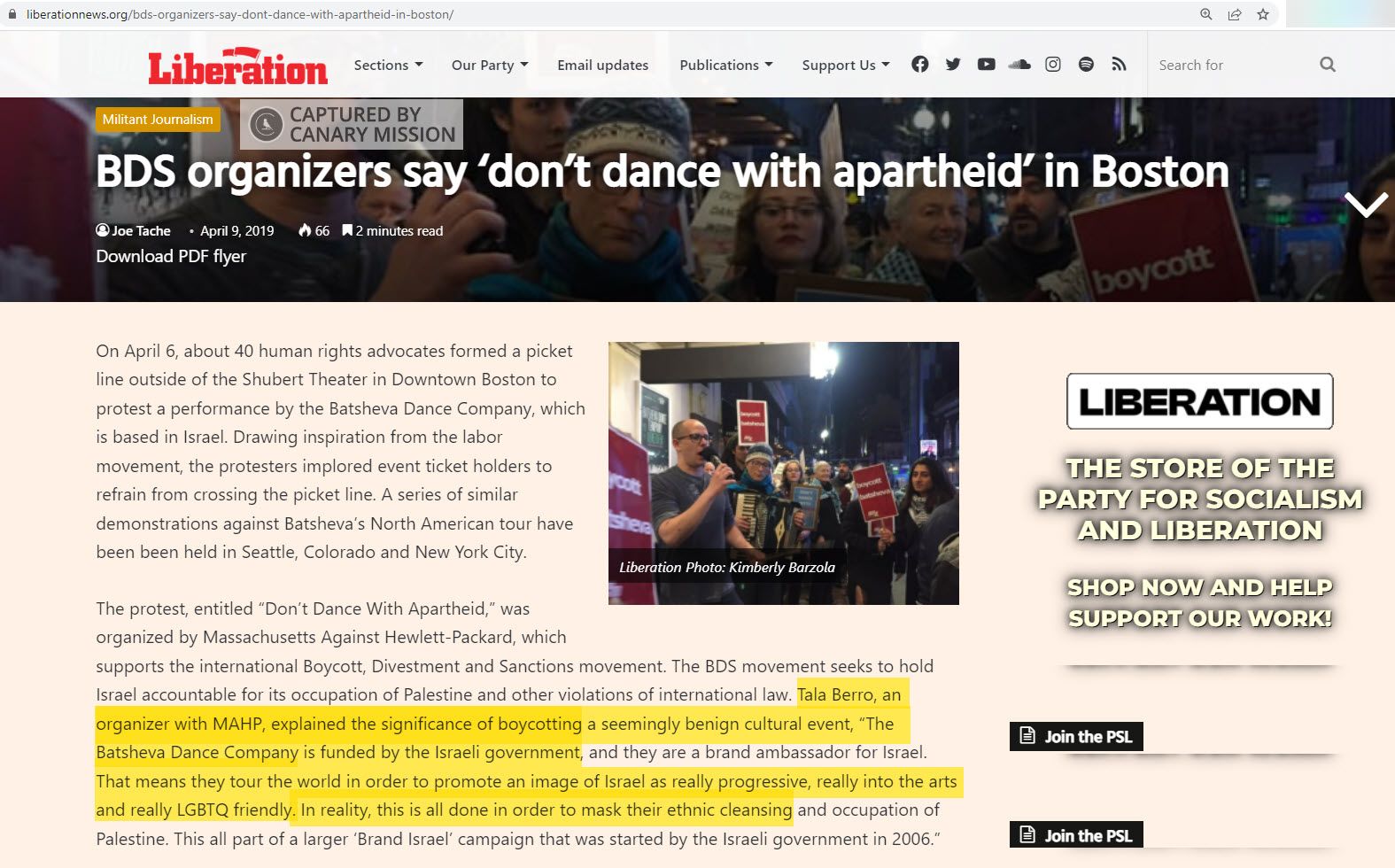 Tala Berro, liberationnews.org - Apr 9, 2019