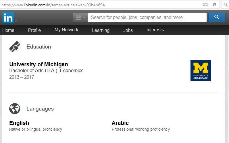Tamer Abuhalawah, LinkedIn - 21 Nov 2016