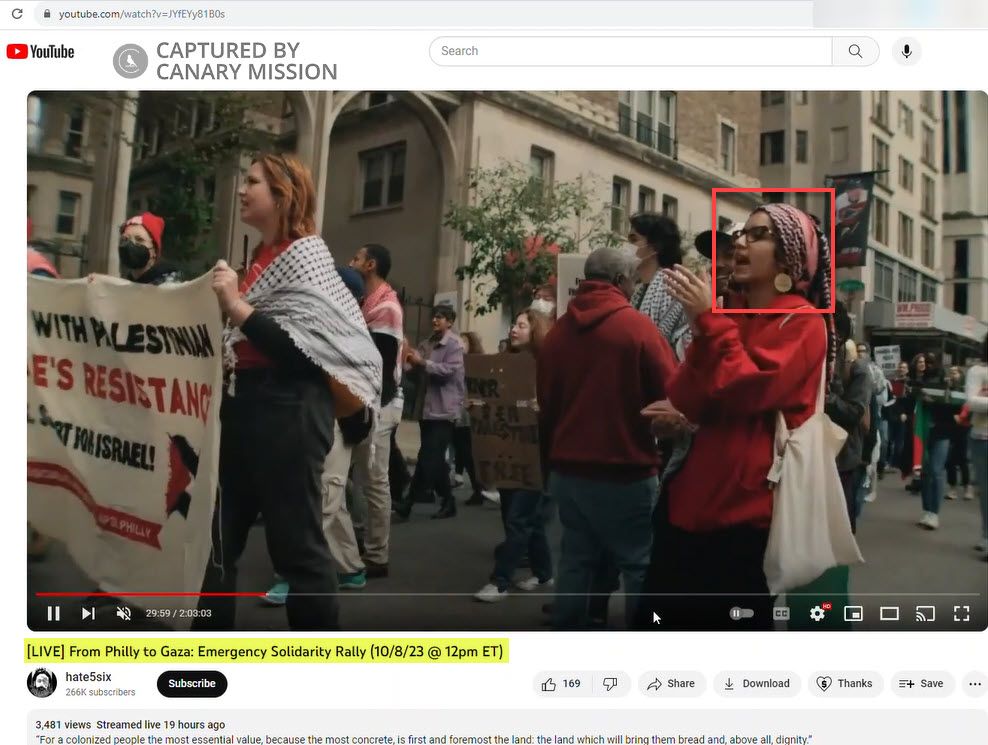 Tara Faik’s protest appearance, Philly: Emergency Solidarity Rally