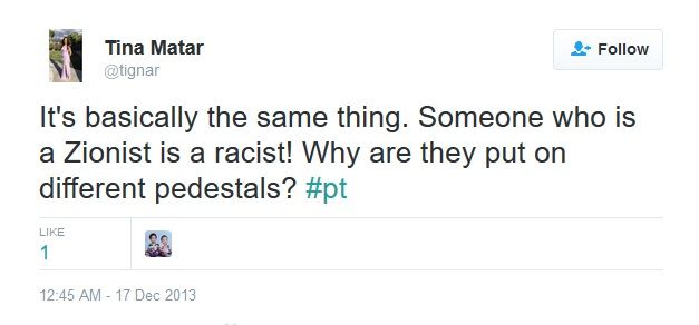 Tina Matar, Twitter - 17 Dec 2013