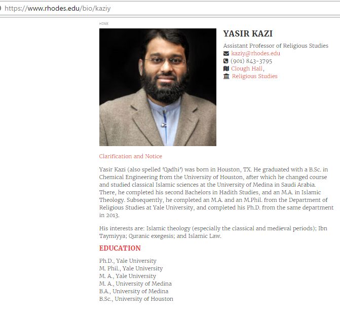 Yasir Qadhi, rhodes.edu - 5 Feb 2017