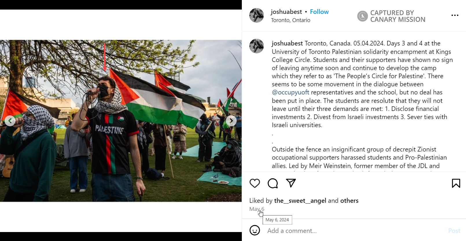 Yousef Abdo, University of Toronto, led chants calling for Israel’s destruction and in support of terrorism