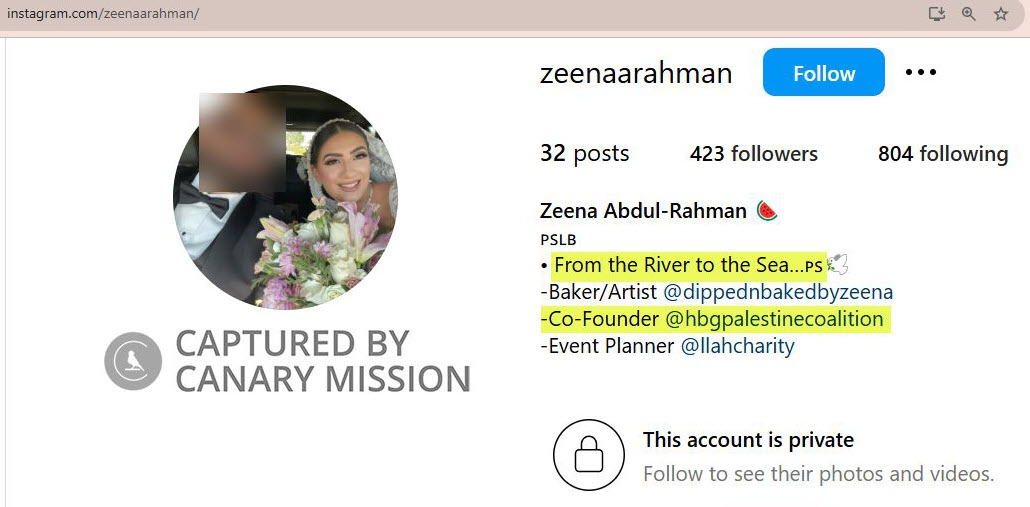 Zeena Rahman - Co-Founder of an Anti-Israel Activist Group, Harrisburg Palestine Coalition (HPC)